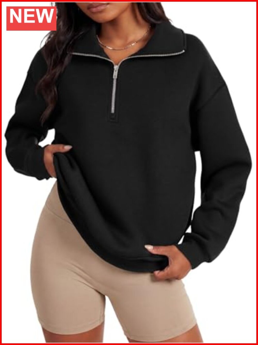 Women's Half Zip V-Neck Oversized Sweatshirt Drop Shoulder Ribbed Pullover